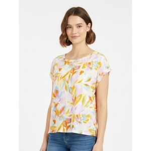 Joie Cap sleeve Boatneck Linen Floral tee Multicolor Size M